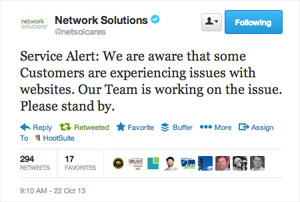DNS Issue Service Alert from Network Solutions on Twitter